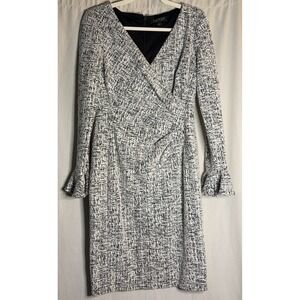 Lauren Ralph Lauren Dress Women's 8 Tweed Black White Sheath Vneck Lined Classy